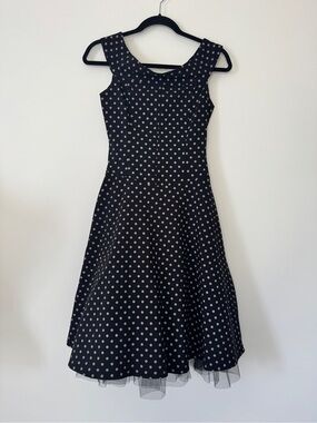 Be Smart Dress Polka Dot Crinoline Flair Retro Pin Up Black White Sz S